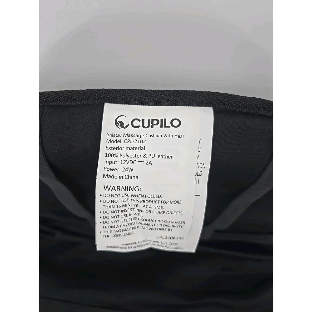 Cupilo Massage Cushion‎ W/ Heat 100% Polyester- Free Shipping Open Box CPL 2102